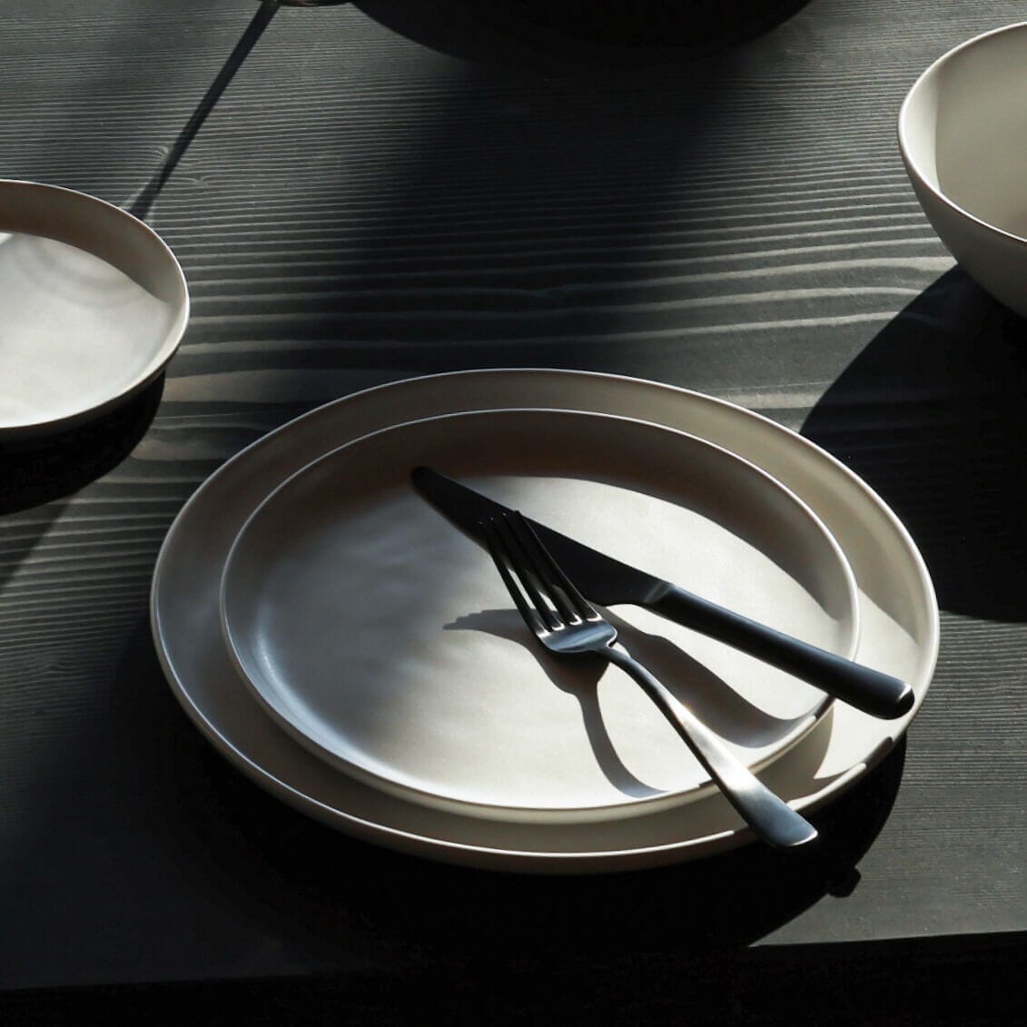 Lunch plates dinnerware by Fable Home, shown in a cloudwhite finish, 2. – #cloudwhite